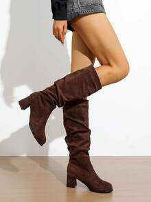 Women's New Western Boots Ruched Stacked Maillard Tall Boots Cowboy Riding Boots Knee-High Boots - Coffee Brown - View 4