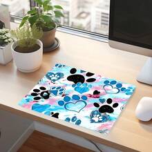 Blue‑Pink Square Mouse Pad Small Mousepad Paw Prints Hearts Tie Desk Accessories, Stitched Edge Non‑Slip Rubber Base 9.4x7.8 Inches Desktop Protector Computer Desk Mat Laptop Keyboard Pad For Home Office School Gaming - View 4