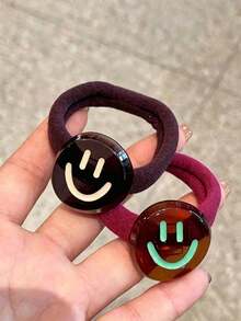 Women's Multi-Color Vintage Transparent Smiling Face Hair Scrunchie, Soft Elastic Hair Band, Home Hair Accessory, Suitable For Vacation, Travel, Festival, Birthday - Multicolor - View 2