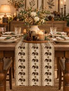Bohemian Vintage Elephant Geometric Table Runner, Dining Tablecloth, Exotic Farmhouse Aesthetic Party Home Decor - Multicolor - View 1