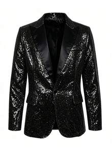 Áo blazer nam size lớn đính sequin cho tiệc chiêu đãi, đám cưới, dẫn chương trình và các dịp trang trọng - màu đen - Xem 2