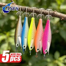 ANFS 5pcs Horizontal Egi Squid Jig Set, Fishing Gear, Shrimp Lure For Saltwater Octopus Cuttlefish Sea Fishing - Multicolor - View 4