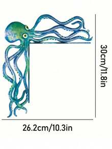 1件趣味章魚木製角落牆飾，彩色漸層木製章魚裝飾，適用於浴室、兒童房、海邊房屋及戶外花園 - 藍色 - 查看 8