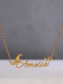 1PC Customized Halloween Name Necklace, Gothic Jewelry, Multi-Style Necklace, Personalized Name Necklace, Women's Necklace, Jewelry For Women, Personalized Gothic Name Necklace, Witch Ghost Bat Pendant, Halloween Gift, Christmas Gift - Multicolor - View 8
