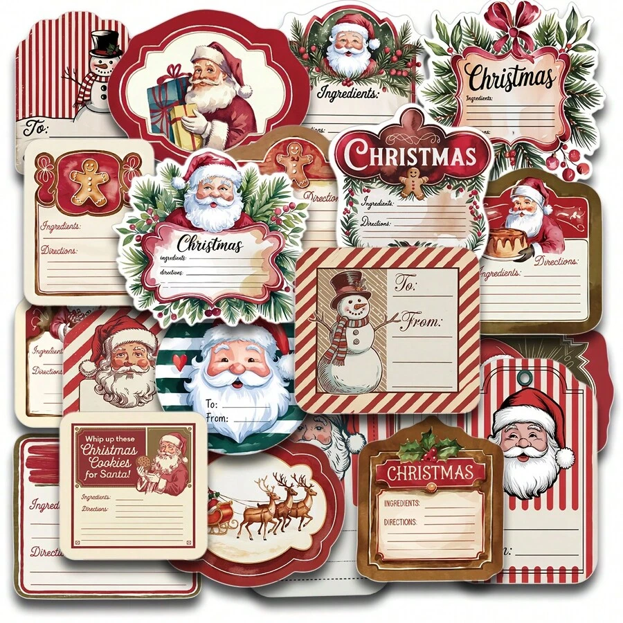 60pcs Christmas Gift Name Tags With Santa Claus, Reindeer, And Christmas Tree Designs - Self-Adhesive Merry Christmas Packaging Labels, Suitable For Holidays, Christmas, Birthdays, And Wedding Gifts - Multicolor - View 1