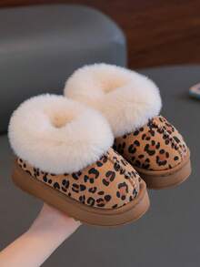 Children's New Winter Leopard Print Plush Boots, Boys & Girls Warm Thermal Lined Thick Soft Sole Snow Boots - Khaki - View 6