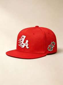1pc Unisex Flat Brim Baseball Cap, Gothic‑Style LA Embroidery, Rose Cross Print On Side, Hard Crown, Adjustable, For Daily, Street, Party, Travel Wear - Multicolor - View 7