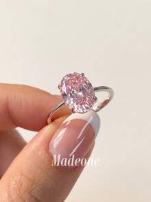 MADEONE 1件 8*12mm 梨形單顆鋯石戒指，四爪鑲嵌，時尚女款婚禮週年禮物，日常穿戴與約會裝飾珠寶 - 粉紅色石 - 查看 3