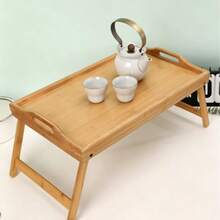 Bamboo Primary Color Multi-Functional Foldable Footrest Bed Tray - Apricot - View 6