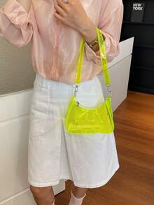 女款透明PVC腋下包 夏季果凍包 清新單肩包 百搭Ins風極簡透明斜挎小包（拉鍊顏色隨機） - 綠色 - 查看 3
