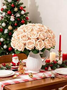 5/16Pcs Velvet Rose Artificial Bridal Bouquet, Artificial Flower Arrangement Decoration, Fake Rose, Suitable For Valentine's Day Gifts, Wedding Parties, Home Decoration, Birthday Gifts, Indoor And Outdoor Decoration, Vase Arrangement. - Champagne - View 5