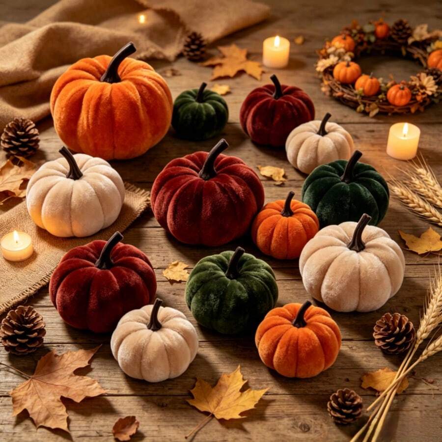 8Pcs/Set Halloween Artificial Pumpkin Decor, Includes 3.27" And 2.05" Sizes, With Orange, Brown, Green And Beige Artificial Pumpkins, Suitable For Autumn Harvest Festival/Thanksgiving, Halloween, Table And Desktop Decoration - Multiple Styles - View 1