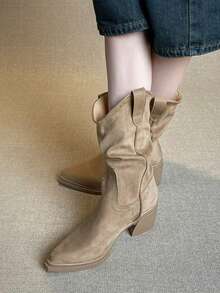 Women's 2026 New Tassel Tall Boots, Retro Wasteland Style Chunky Heel Knee-High Slouchy Riding Boots - Brown - View 2