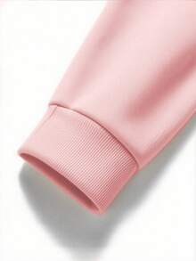 Half-Zip Collared Long Sleeve Solid Color Drop Shoulder Sweatshirt - Pink - View 5