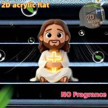 2D Flat Jesus Holding Cross Car Air Vent Clip - Random Scent Diffuser, Cute Angel Decoration, Perfect Gift For Mom/Girlfriend/Friend, Suitable For Any Occasion - A - View 6