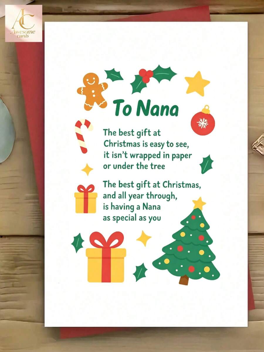1pc Christmas Card For Nana Featuring Festive Design And Heartfelt Message Perfect For Family Gifting To Show Love And Appreciation During Holiday Celebrations - One Size Fits All - View 1