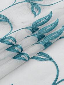 2pcs Sheer Curtains, Decorative Embroidered Faux Linen Curtains, Suitable For Home Kitchen, Living Room And Bedroom - Blue - View 9