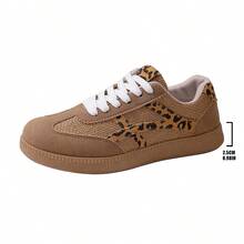 Women Retro Color Block Lace‑Up Sneakers, Faux Suede Flat Casual Walking Shoes, Soft Non‑Slip Daily Training Footwear - Khaki - View 2