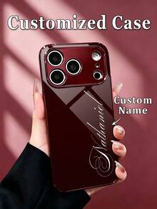 1pc Customized Elegant Cursive Name Fashion Phone Case, Burgundy Electroplated Frame Glass Shell Compatible With Apple 18ProMax/Duo/17ProMax/16Pro/15/14Plus/13Pro/12ProMax/11/XsMax & S26Ultra/25Plus/24/23/22 & A36/A35/A33/A31/A26/A15/A13/Note20/10Pro And Other Series Models, Unique Design Gift For Yourself, Friends, Family, Sisters, Best Friends, Grandparents. - Burgundy - View 7