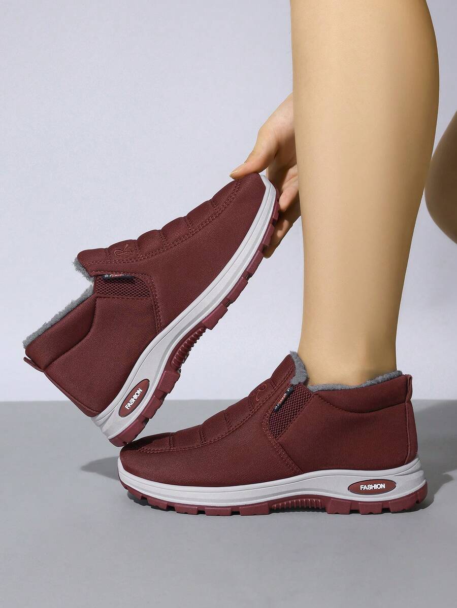Red Women's Fall Shoes, Warm Fleece Lined Slip‑On Winter Shoes, Comfortable Non‑Slip Platform Walking Footwear For Daily Outdoor & Cold Weather Wear - Red - View 1