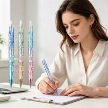 6pcs Gradient Crystal Click Neutral Pens 0.5mm Fine Tip, Quick-Dry Ink, Comfortable Grip, Highly Attractive Transparent Water Ripple Barrel, Minimalist Ins Style, Smooth Writing, Suitable For Note-Taking, Office Records, Bullet Journaling, Daily Writing - Rectangle - View 4