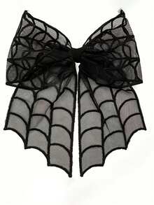 1 st hårspänne för kvinnor, mörk Halloween-stil, svart spetsrosett med fladdermus- och spindelvävsmönster - Svart - Visa 3