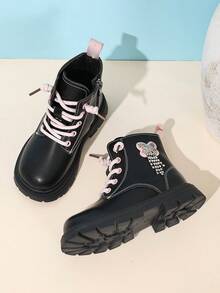Children's Black Butterfly Tassel Ankle Boots, New Style Girls' Boots - Black - View 4