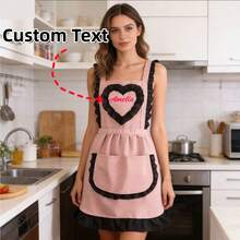 1PC Customizable Text Embroidered Cute Princess Dress Apron, Maid Style Apron, Heart Design Large Pocket Apron, Hand Drying Apron, Adjustable Apron, Art Studio Apron, Beautiful - Multicolor - View 1