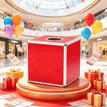 1 Square Red Lucky Draw Box, Multi-Functional Ticket & Ball Storage Container, Suitable For Company Annual Meeting, Charity Foundation, Party & Wedding Games - Multiple Styles - View 3