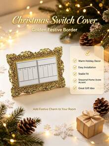 1pc European Style Rose Flower Switch Sticker, Double Switch Cover, Wall Decal, Suitable For Halloween, Christmas, And Home Decor - Gold Frame - View 5