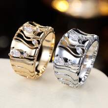 1pc Women's Personalized Wide Band Hollow Line Design Ring With Cubic Zirconia - Multicolor - View 4