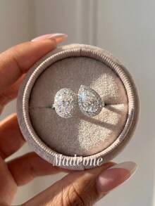 MADEONE 1件經典優雅橢圓水滴形鋯石戒指，訂婚禮物、節日禮物、珠寶禮物 - 圍鑲橢圓水滴戒指 - 查看 5