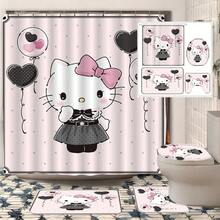 4pcs Sanrio Hello Kitty Print Shower Curtain Set, Suitable For Various Decor Styles, Both A Practical Bathroom Essential And A Perfect Gift For Holidays, Birthdays And Parties. - Shower Curtain Set - View 1