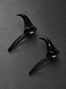 2pcs Silver Devil Horn Hair Clips, Hair Clip Set, Punk Style Metal Hair Accessories, Essential Sturdy Hair Clips For Daily, Holiday And Party (The Devil Horn Accessory On The Hair Clip Is A Sharp Object, Please Use With Caution, Do Not Hurt Yourself Or Others) - Black - View 5