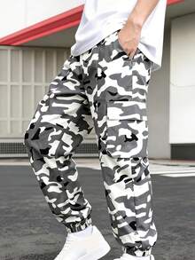 Boys' Spring/Autumn Camouflage Cargo Pants With Cuffed Hem, Double Side 3D Large Pockets, All-Over Camo Print, Outdoor Casual Versatile Multi-Scenario Wear - Multicolor - View 2
