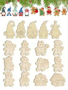 Wooden Christmas Painted Hanging Decor, DIY Blank Unfinished Wooden Gingerbread Man Silhouette Decoration, Suitable For Handmade Crafts Winter Hanging Ornament - Multicolor - View 6