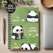 1pc Cute Panda Theme Notebook, A5 Spiral Notebook With Adorable Panda Pattern Design, Soft Cover, Durable Paper, Suitable For School, Office, Diary, Recording | Perfect Gift For Students And Professionals, Design Daily Planner, Record Classroom Notes, Office Memo, Portable Writing Notebook, Suitable For Professionals, Students And Office Use - Perfect Gift Choice, Artistic Cover Design, Learning Formula, Record Journal - 1 Pack (50 Sheets, 100 Pages) - View 1