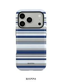 GIIPPA 1pc Blue Tone Striped Mixed Pattern Design Phone Case For Phone 17 Pro Max, Compatible With Phone 16 Pro Max, 15 Pro Max, 14 Pro Max, Korean-Style High-End Fashion Fun Phone Case, Suitable For 11/12/13/14/15/16 Pro Max Plus, Elegant Design For Men And Women, Perfect Gift For Girlfriend On Christmas, Valentine's Day, Easter, Wedding Season And Birthday! - Blue - View 1