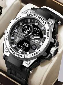 1pc New Fashion Dual Display Luminous Waterproof Men's & Youth Outdoor Sports Electronic Watch - A - View 12