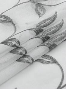 2件裝透光裝飾刺繡仿亞麻窗簾，適用於居家廚房、客廳與臥室 - 灰色 - 查看 7