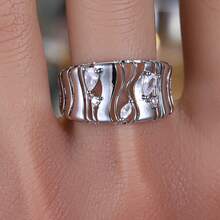 1pc Women's Personalized Wide Band Hollow Line Design Ring With Cubic Zirconia - Multicolor - View 6