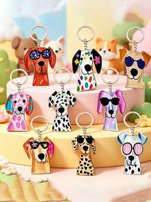 2D Flat Acrylic Material, 2D Flat - 9pcs Puppy Keychain Set, Multi-Color Gradient Spotted Puppy Theme, Minimalist Pastoral Style Animal Keychain, Suitable For Vacation, Beach, Daily, Party, 2D Acrylic, 2D Flat - Multicolor - View 4