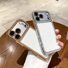 2 قطعة بطانية هاتف TPU مرصع بالراينستون مطلي كهربائيًا محفور بالليزر بنمط الماس متوافق مع آيفون غلاف واقي - غطاء هاتف عدد 2 فضي + ذهبي - مشاهدة 33