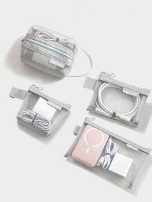 1 Set 4pcs Minimalist Transparent Mesh Storage Bag Set, Mesh Makeup Bag, Portable Coin Purse, Stationery Pencil Case, Zippered Travel Toiletry Bag, Suitable For Home Office Cable Storage Accessories, Portable Coin Purse For Outings, Can Store Cards, Keys And More - Multicolor - View 3