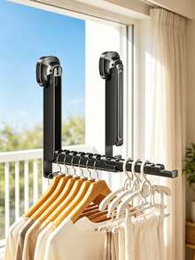 1pc Suction Cup Folding Clothes Drying Rack, Drill-Free Telescopic Drying Pole, Window Wall-Mounted Drying Tool, Household Bathroom Suction Cup Drying Rod, Foldable Telescopic Drying Rack, Balcony Window Simple Hanging Clothes Rack, Nail-Free Wall-Mounted Clothes Drying Rack, Portable Suction Cup Drying Pole For Travel - Retractable Clothes Drying Rack - View 5