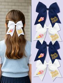 1 Pc Back To School Cartoon Pencil Print Big Bow Hair Clips, Preppy Style Ribbon Hair Barrettes, Sweet Student Hair Accessories For Kids - Pencil Style - View 2