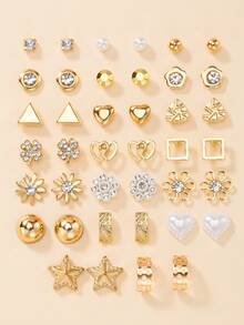 Set Anting Minimalis Geometris Bentuk Hati dan Bintang Modis Isi 20 Pasang untuk Wanita, Cocok untuk Pakaian Kasual, Sehari-hari, dan Perjalanan, Set Hadiah Anting Tusuk yang Indah - Yellow Gold - View 8
