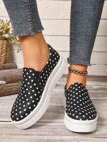 Women's Black Polka Dot Thick Sole Slip-On Casual Versatile Fashion Shoes - Black - View 4