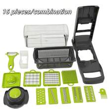 Multifunctional Vegetable Chopper, 7-In-1 Food Slicer And Dicer With Container, Hand Guard, Replaceable Blades, Kitchen Vegetable Cutter, Suitable For Onion, Carrot, Potato, Cucumber - Multicolor - View 14