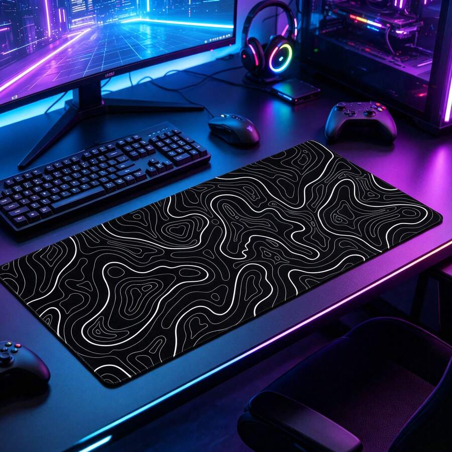 Black & White Large Mouse Pad, Gaming Desk Mat, Large Keyboard Pad, Washable, Rubber Anti-Slip Bottom, Stitched Edge, Gift Mouse Pad, Desk Protector, Desk Mat, Multiple Sizes Available, Computer Keyboard Pad, Laptop Pad - View 1